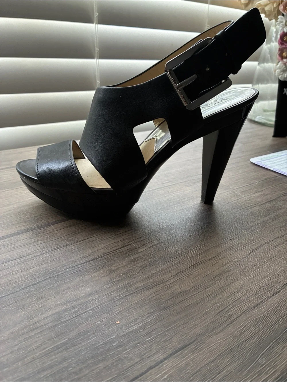 Michael Kors Black Leather Platform Slingback Heels